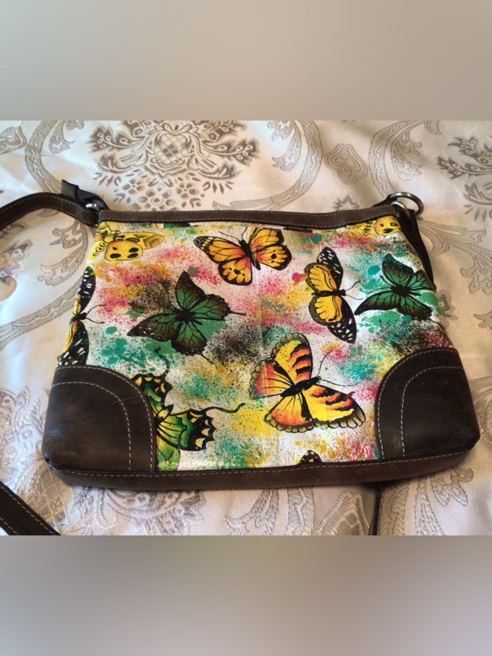Firenze Bella Butterfly painted Leather Crossbody - Picture 2 of 8